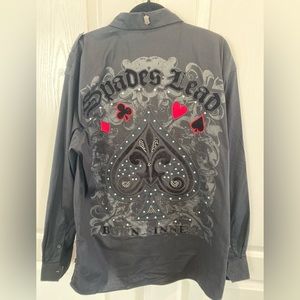 NWT Born Sinners Spades Lead Embroidered Shirt 3XL